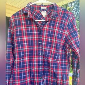 J Crew M flannel print button shirt red white blue